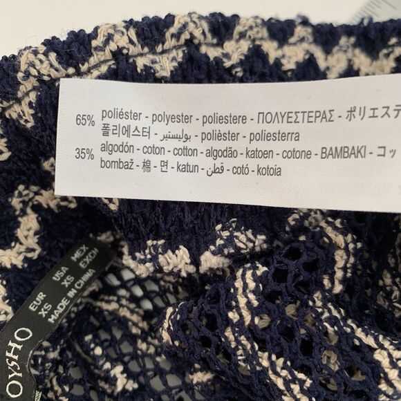 OYSHO Beach Pant XS Open Crochet Knit Navy Blue Cream Stretch Sheer Flare Boho - Picture 11 of 11